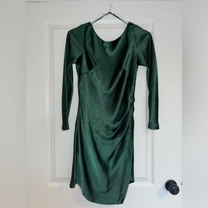 Emerald green long sleeve satin dress